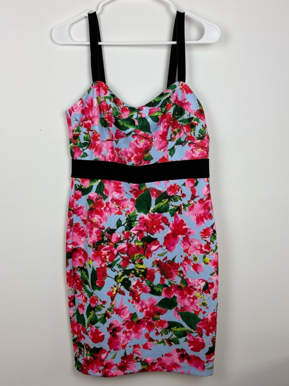 Milly for Design Nation Pink Floral Sheath Dress w/ Black Straps size 10 wedding